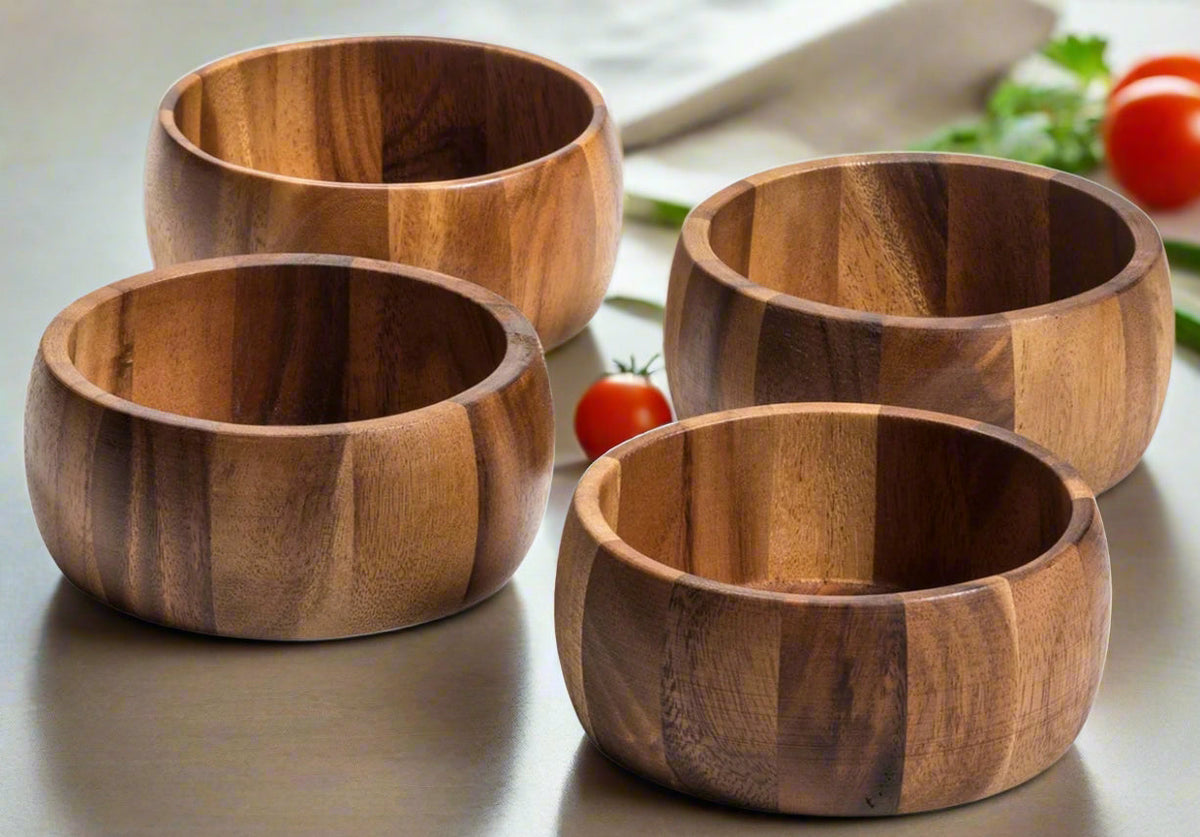 Acacia Wood Salad Bowls, Set of 4