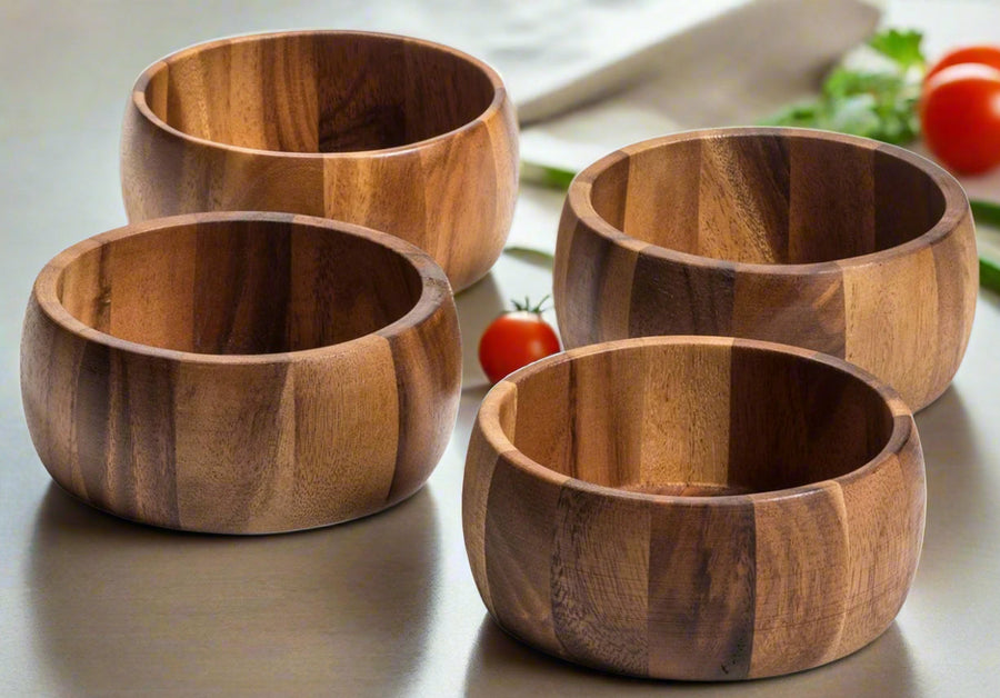Acacia Wood Salad Bowls, Set of 4